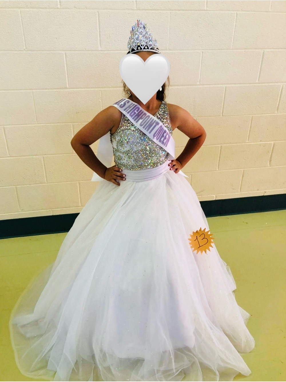Tiffany Girls White Beaded Pageant Ball Gown Dress with Sparkly Bodice